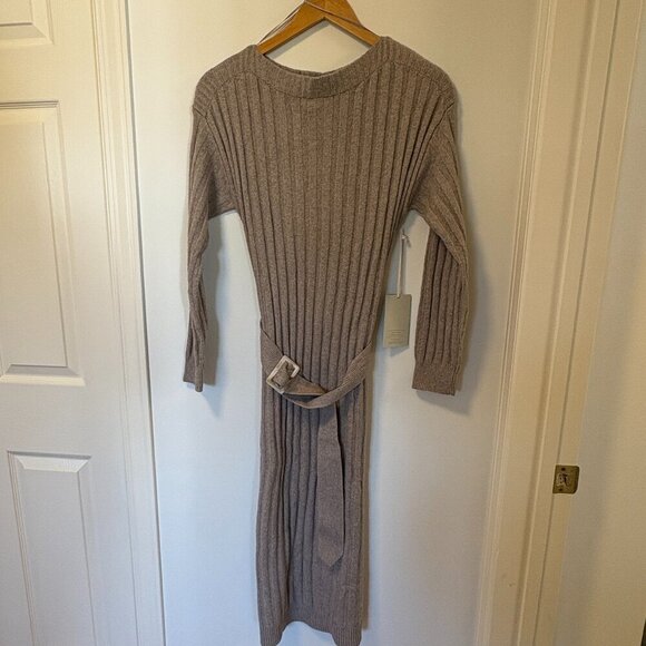 JOIE Knit Sweater Dress Brown NWT Ribbed Soft Stretchy Size M Belted - Picture 1 of 11